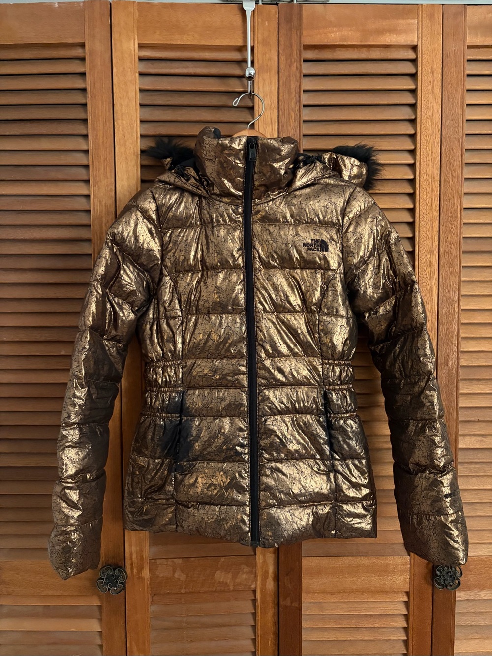 The North Face Women's Gotham II Metallic Bronze down puffer Jacket Hooded Sz XS